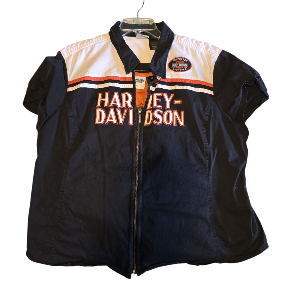 Harley-Davidson Black and White Zip-Up Shirt 3x